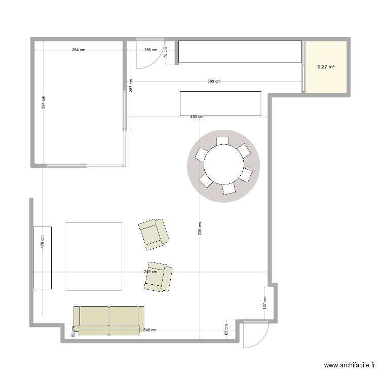 PLAN MARINE PDE Existing furniture. Plan de 1 pièce et 2 m2