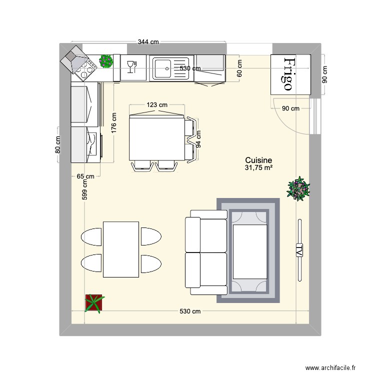 CUISINE. Plan de 1 pièce et 32 m2