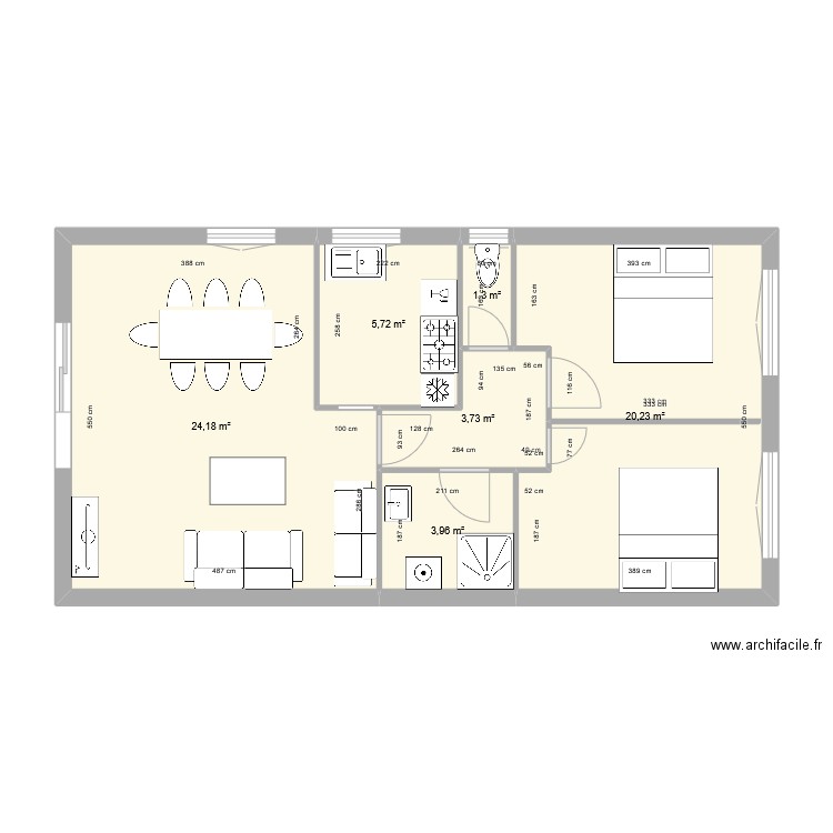 Carcans modif2. Plan de 6 pièces et 59 m2