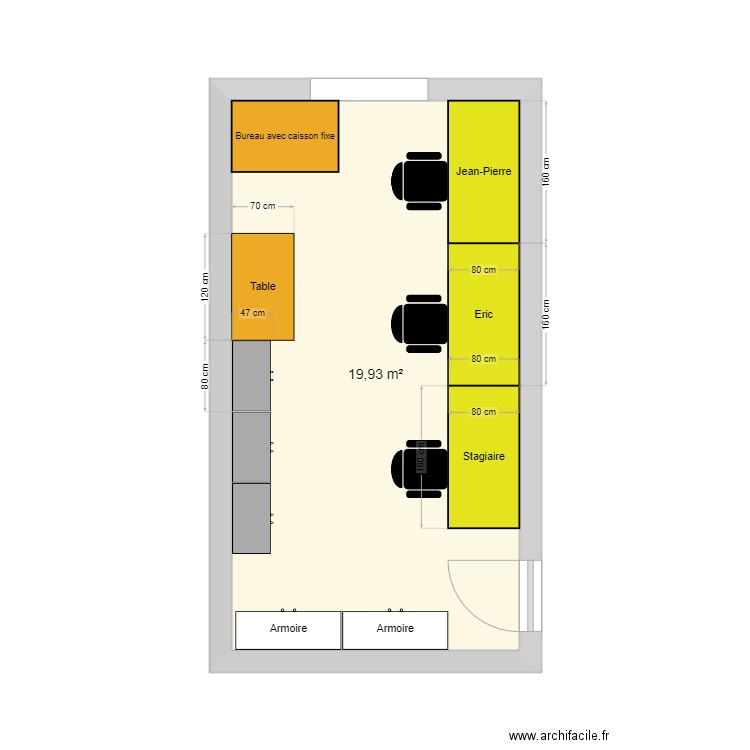 Bureau 306. Plan de 1 pièce et 20 m2