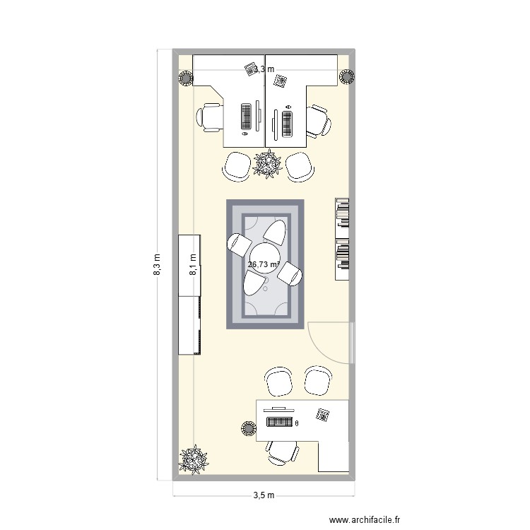 Implantation bureau chargé(e)s d'affaires. Plan de 1 pièce et 27 m2