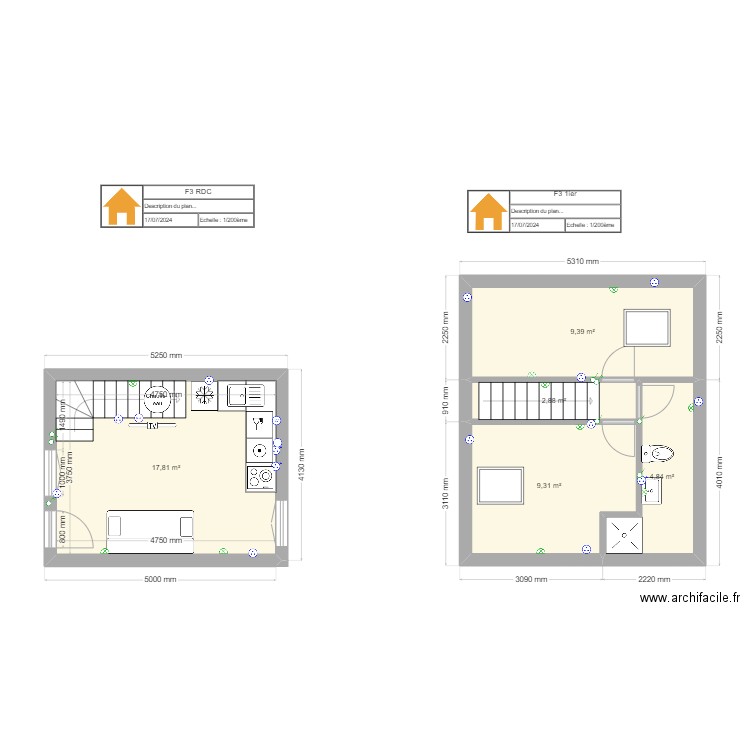 F3 . Plan de 5 pièces et 44 m2