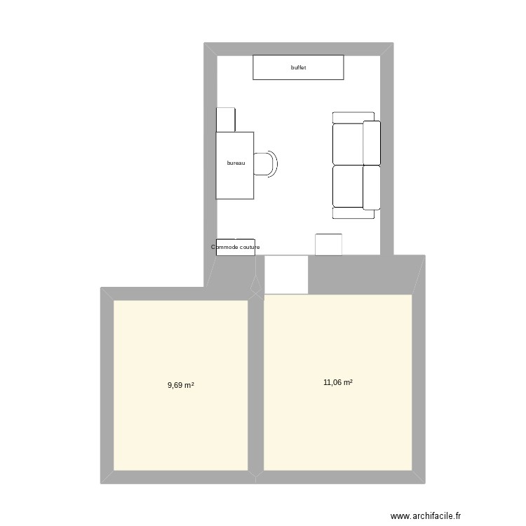 cave 3. Plan de 2 pièces et 21 m2