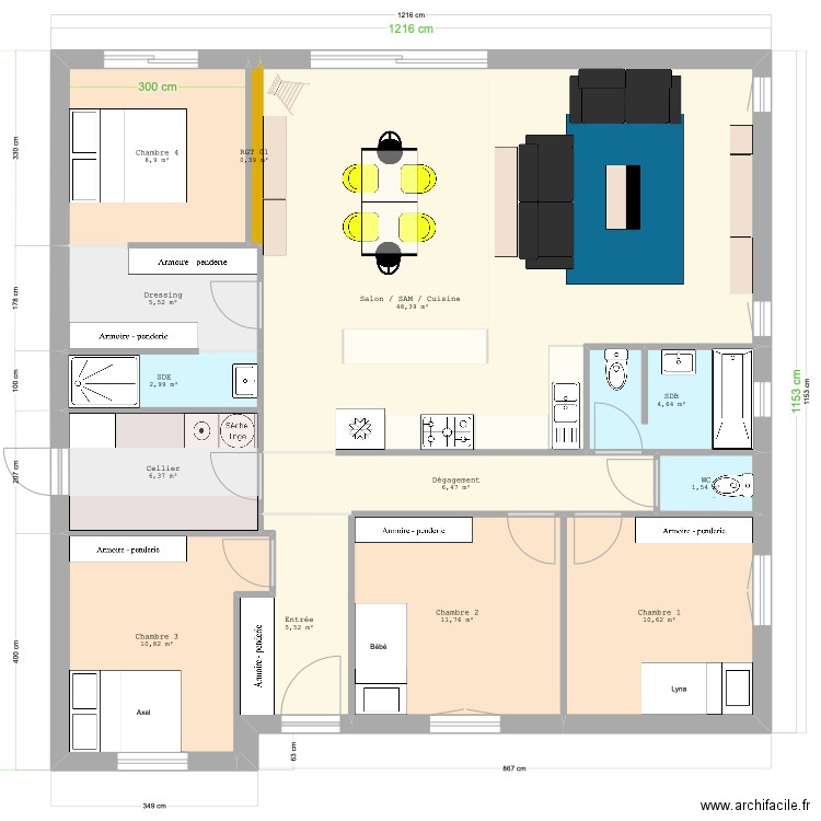 Natilia 6 - Diminution entrée. Plan de 13 pièces et 124 m2