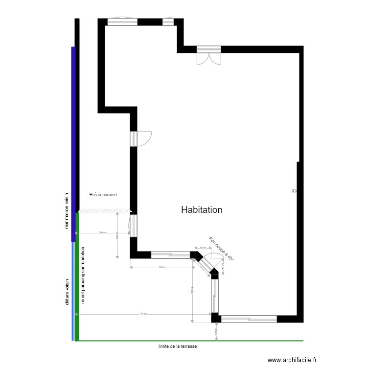 cotes abri terrasse. Plan de 0 pièce et 0 m2