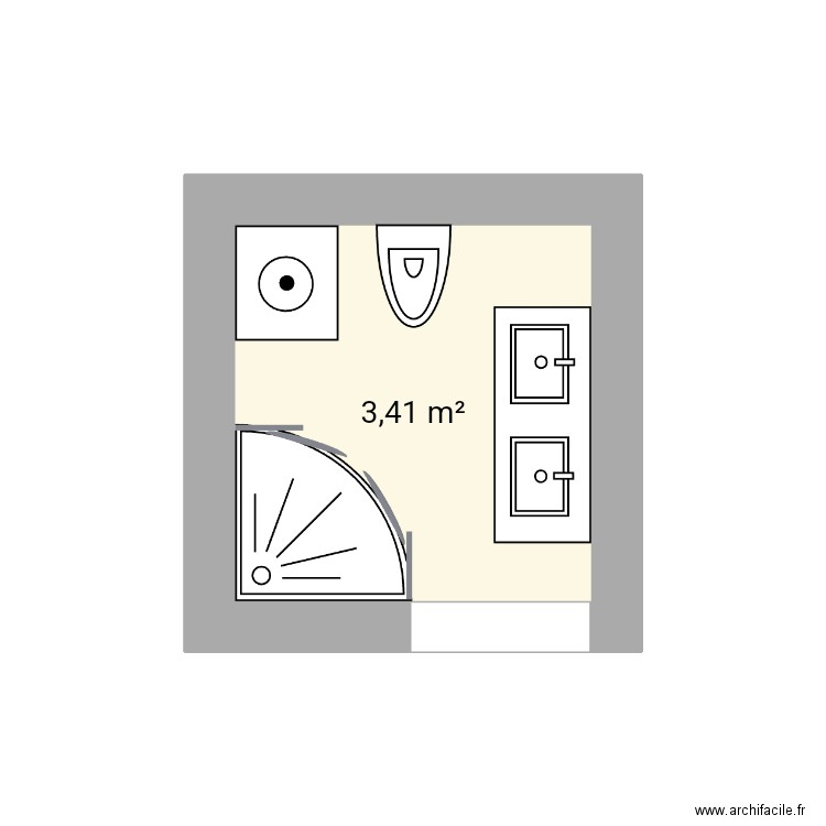 Sdb. Plan de 1 pièce et 3 m2