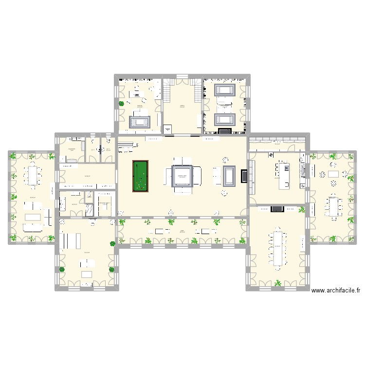 RDC. Plan de 15 pièces et 487 m2