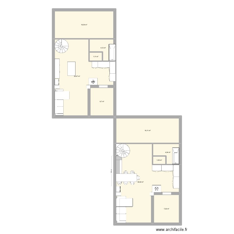 Cuisine. Plan de 10 pièces et 126 m2