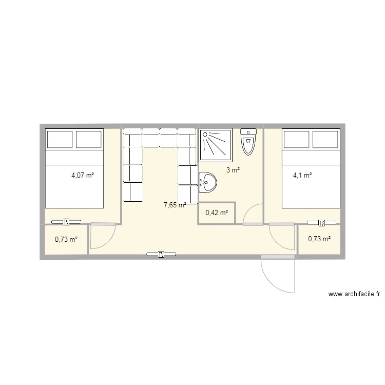 Mobil Home. Plan de 7 pièces et 21 m2