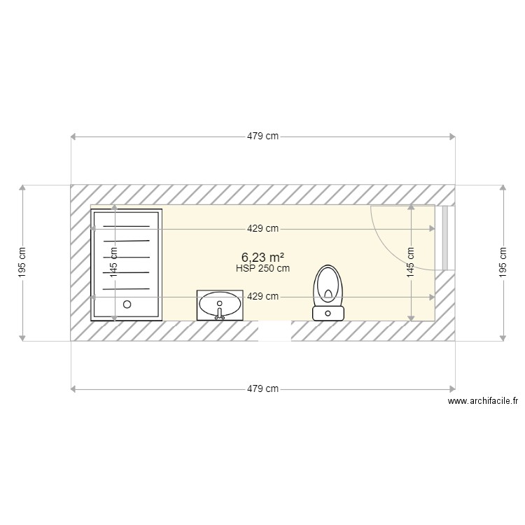 salle de bain 1. Plan de 1 pièce et 6 m2