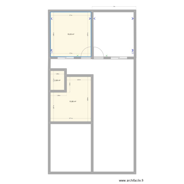 plan M1A25. Plan de 3 pièces et 30 m2