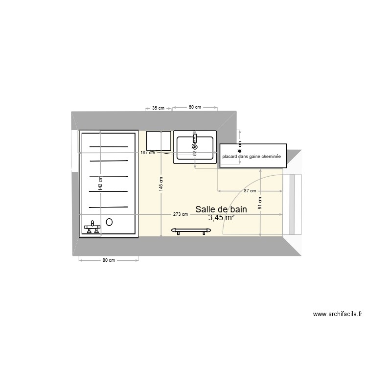 Salle de bain 1er étage. Plan de 1 pièce et 3 m2