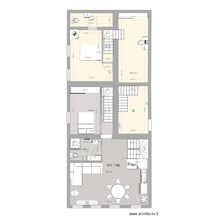 sci etg . Plan de 7 pièces et 107 m2