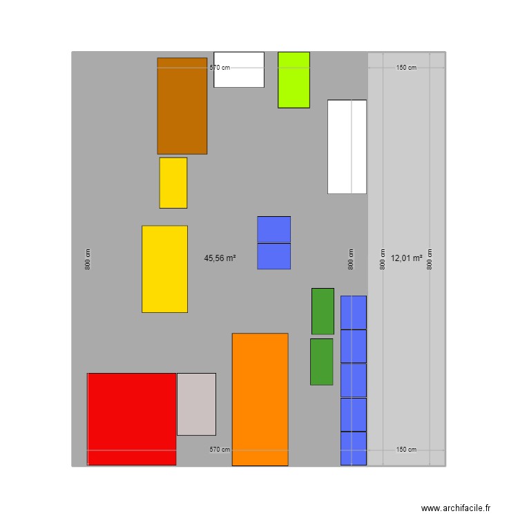 boulangerie. Plan de 2 pièces et 58 m2