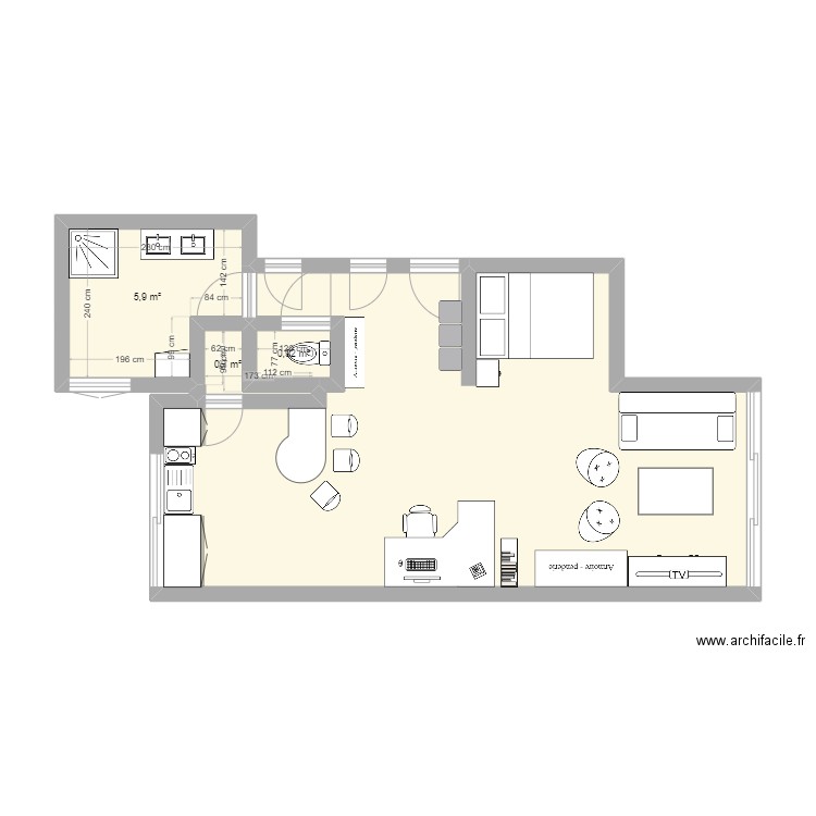 l'appart à arcueil là. Plan de 4 pièces et 45 m2