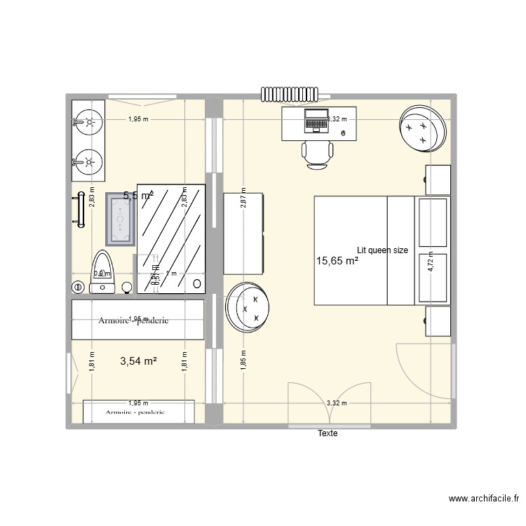 Premier étage 1. Plan de 3 pièces et 25 m2