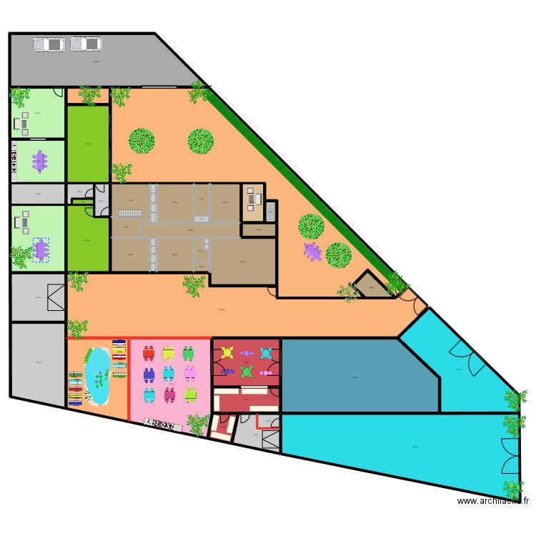 RESTO + AUTRE ACTIVITE SURFACE BLEUE 0711B. Plan de 46 pièces et 1836 m2