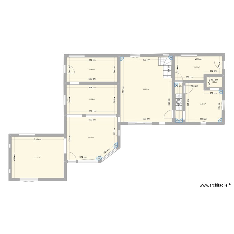 plan RDC ECHEVRONNE. Plan de 9 pièces et 128 m2