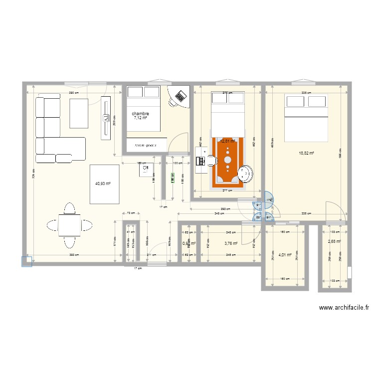 esquisse avec meubles. Plan de 0 pièce et 0 m2