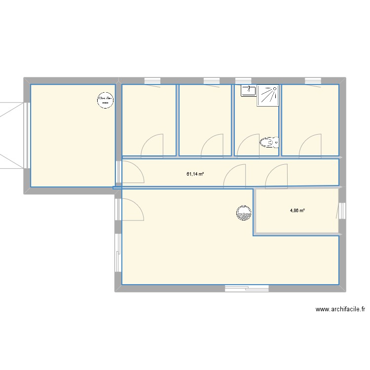 liguge. Plan de 2 pièces et 66 m2