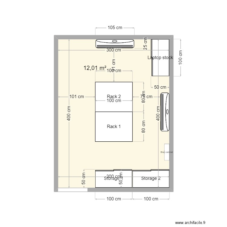 Meylan IT room. Plan de 1 pièce et 12 m2