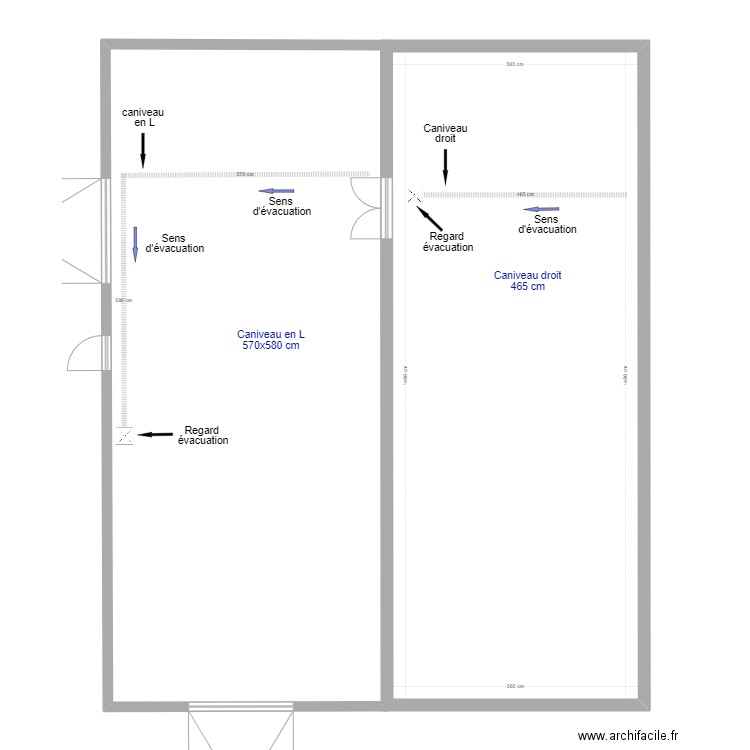 Aménagement caniveau. Plan de 1 pièce et 84 m2