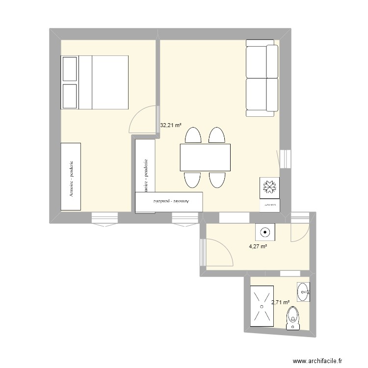 maison. Plan de 3 pièces et 39 m2