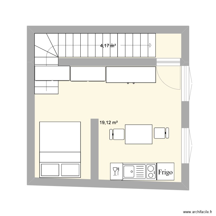 CAB ETAGE. Plan de 2 pièces et 23 m2