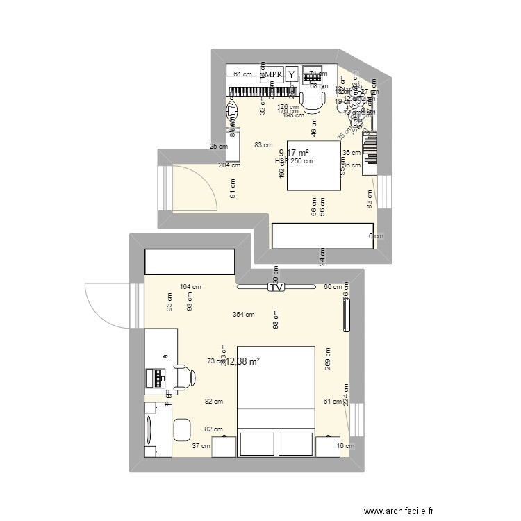 Dremmwell 3 (coiffeuse 2). Plan de 2 pièces et 22 m2