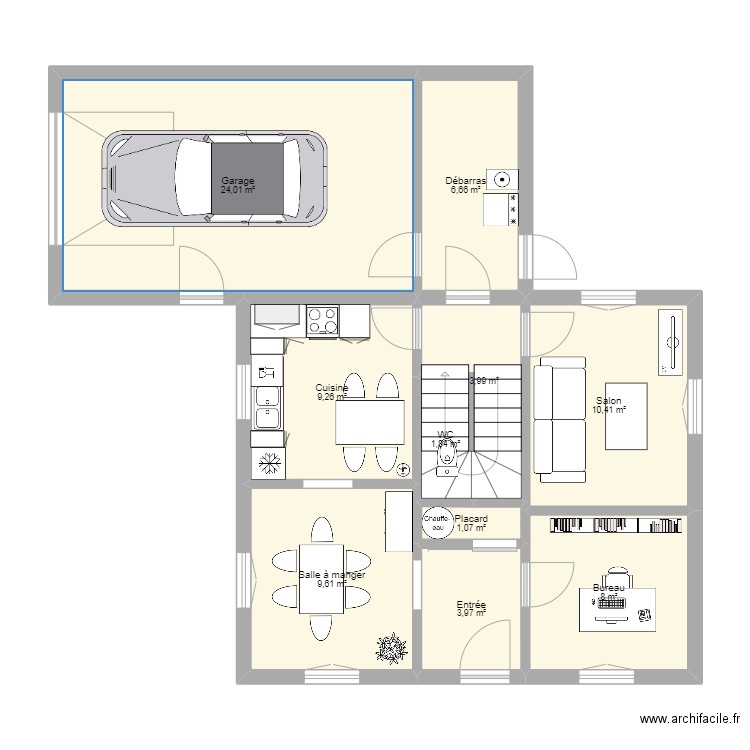 neuf. Plan de 10 pièces et 79 m2