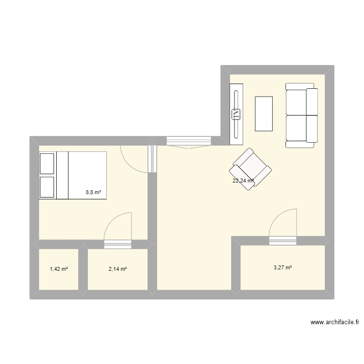 Appart. Plan de 5 pièces et 38 m2