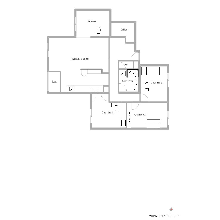 Appartement Miribel. Plan de 11 pièces et 88 m2