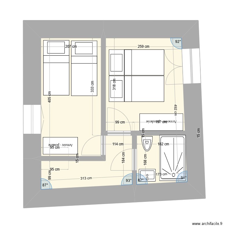 Bergerie ET0-1.2. Plan de 2 pièces et 48 m2