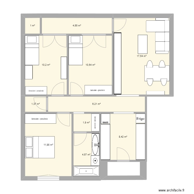 Appart sauv. Plan de 11 pièces et 78 m2