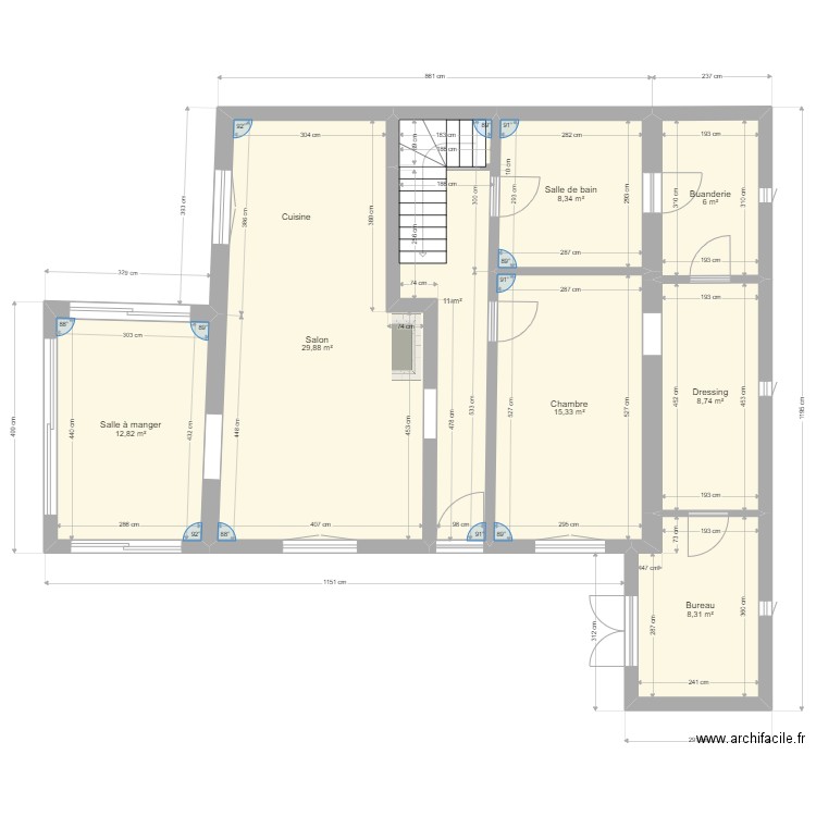 RDC ACTUEL. Plan de 8 pièces et 100 m2