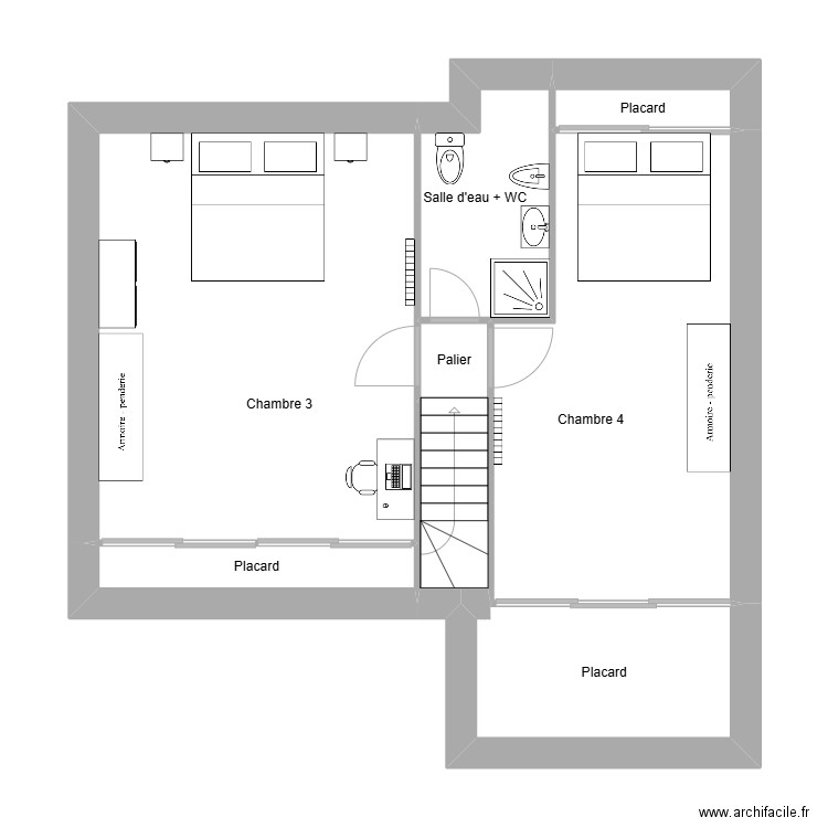 Mallek Etage 2. Plan de 8 pièces et 59 m2