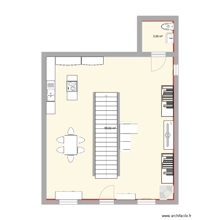 RDC MAISON TIXIER. Plan de 2 pièces et 59 m2