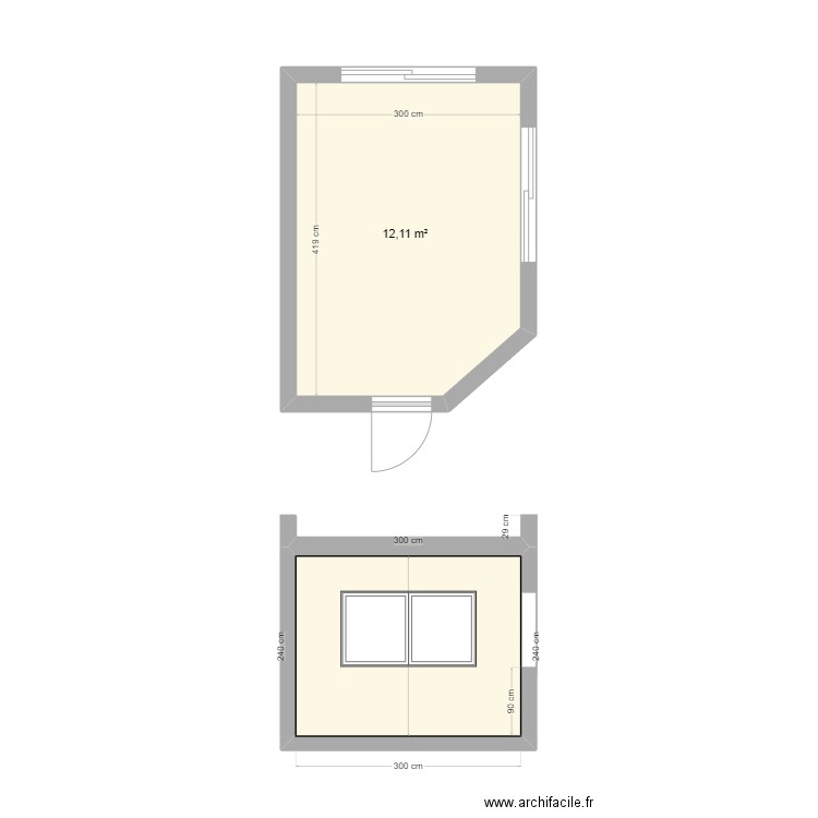 Bureau ext Pres de la bataille. Plan de 2 pièces et 19 m2