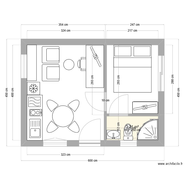 Micro-maison. Plan de 1 pièce et 2 m2