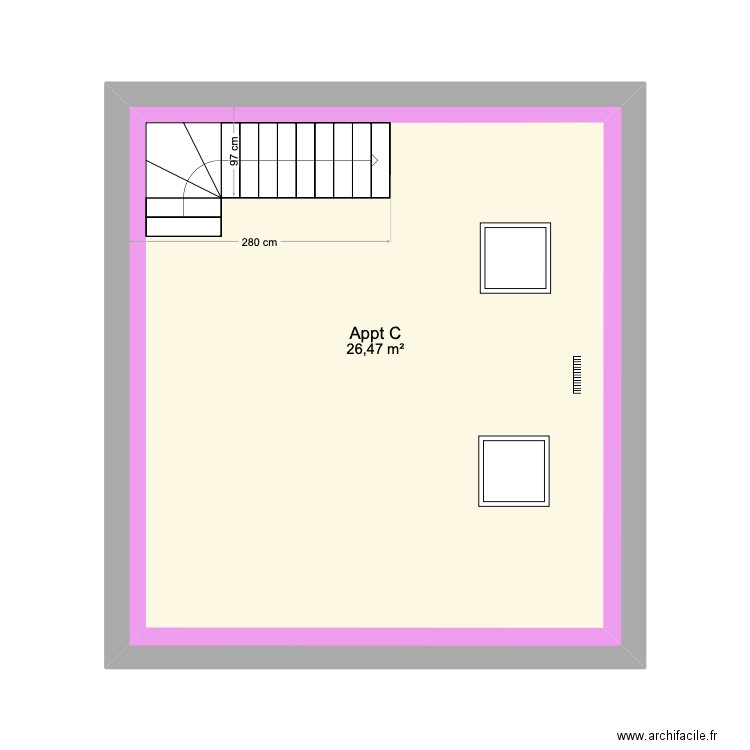 2e étage Schuman. Plan de 2 pièces et 57 m2