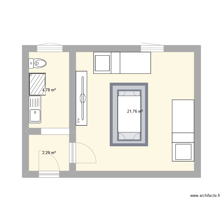 70 curial. Plan de 3 pièces et 29 m2