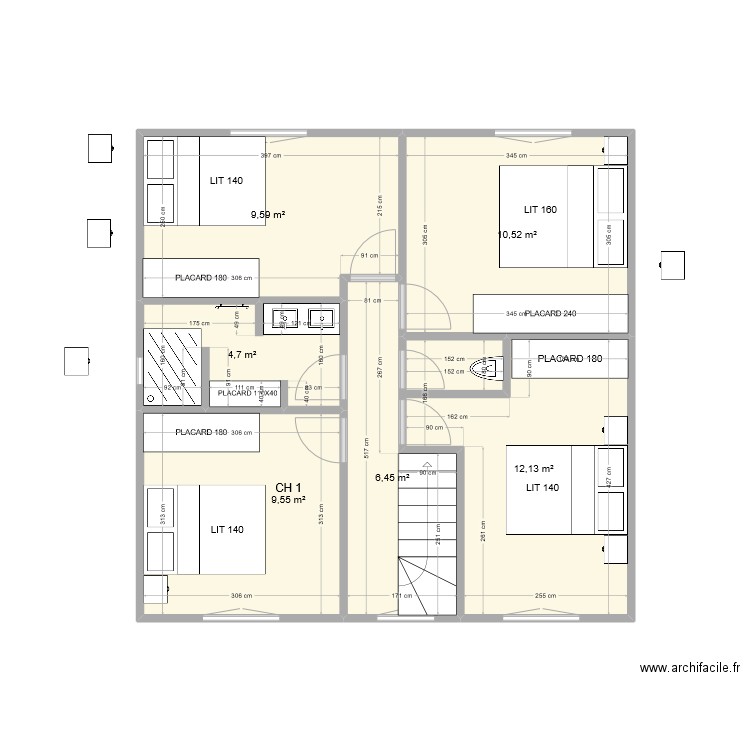 ETAGE FLO-DINE2. Plan de 6 pièces et 53 m2
