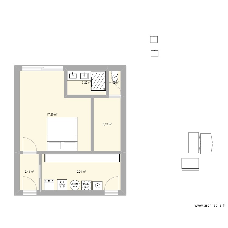 Extension. Plan de 6 pièces et 39 m2