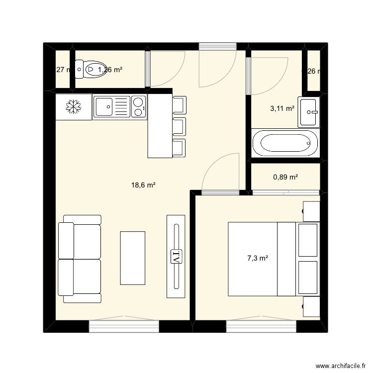 Test. Plan de 7 pièces et 32 m2