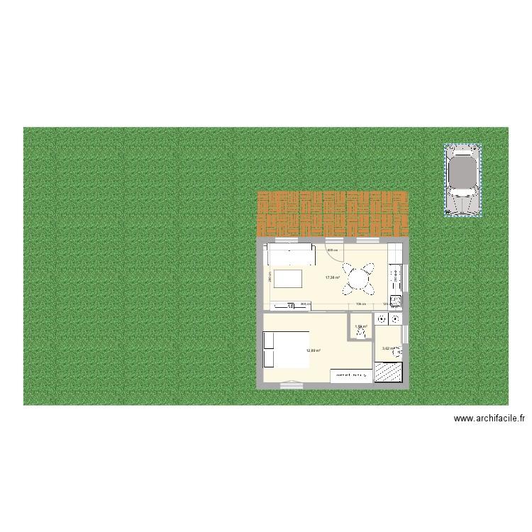 Maison 36m2. Plan de 4 pièces et 35 m2