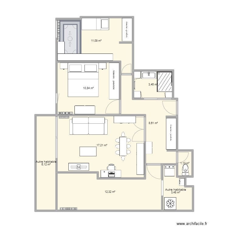 butte aux cailles. Plan de 9 pièces et 74 m2