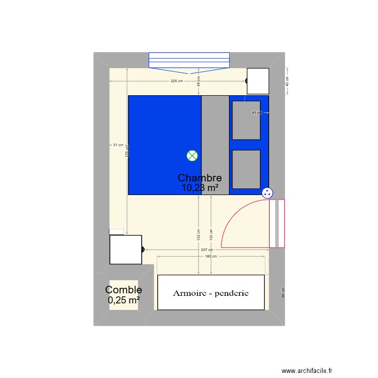 chambre. Plan de 2 pièces et 10 m2