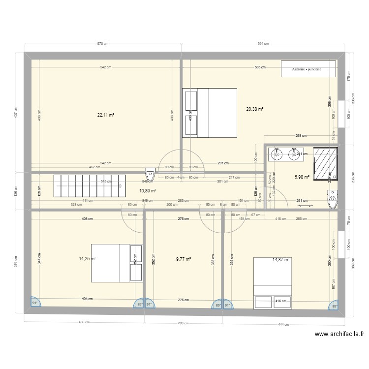 ETAGE MONTREVEL MODIFIE. Plan de 7 pièces et 98 m2