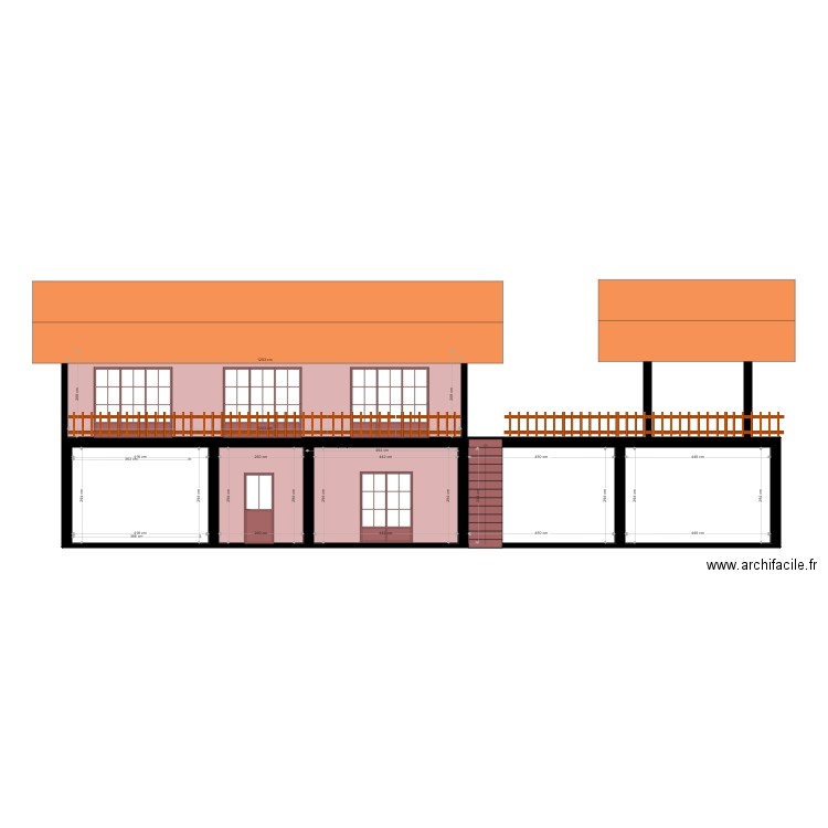 les façades. Plan de 8 pièces et 140 m2