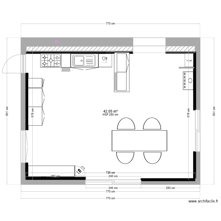 Plan 7,3m sans électricité. Plan de 1 pièce et 42 m2